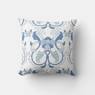Blue and White Chinese Ceramic Pattern Throw Pillow