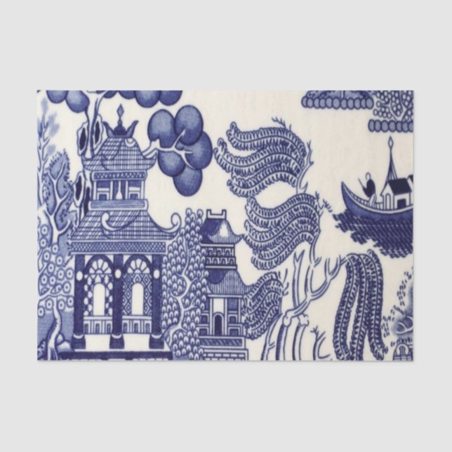 Blue and White Chinese Chinoiserie Decoupage Tissue Paper (Front)
