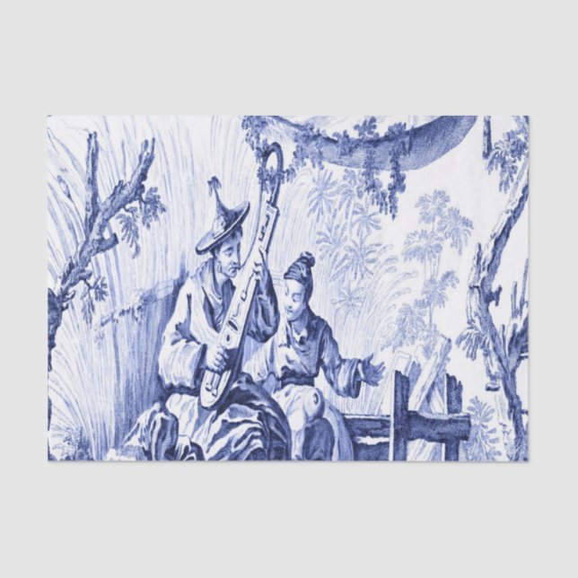 Blue and White Chinese Chinoiserie Decoupage Tissue Paper (Front)