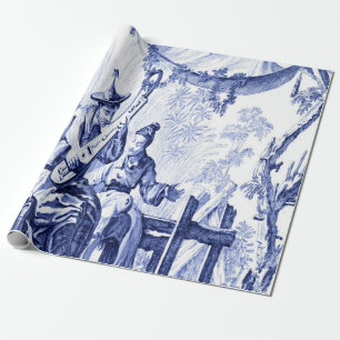Blue and White Chinese Chinoiserie Decoupage Wrapping Paper