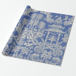 Blue and White Chinese Chinoiserie Decoupage Wrapping Paper