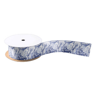 Blue and White Chinese Chinoiserie Satin Ribbon