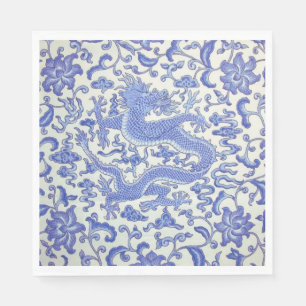Blue and White Chinese Dragon Floral Decoupage Napkin