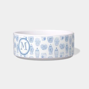 Blue And White Chinese Ginger Jar Monogram Cat Bowl