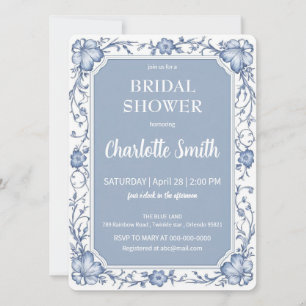 Blue and white Chinoiserie antique bridal shower Invitation