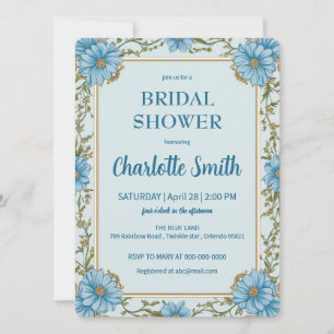Blue and white Chinoiserie antique bridal shower Invitation