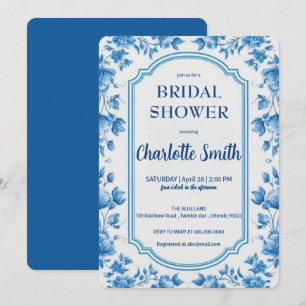blue and white Chinoiserie antique bridal shower Invitation