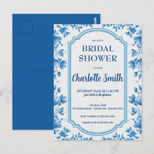 blue and white Chinoiserie antique bridal shower Postcard