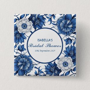 blue and white Chinoiserie antique Pattern bridal  2 Inch Square Button