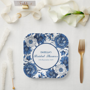 blue and white Chinoiserie antique Pattern bridal  Paper Plate