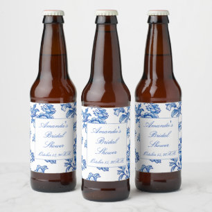 Blue and White Chinoiserie Bridal Shower Beer Bottle Label