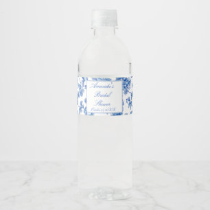 Blue and White Chinoiserie Bridal Shower Water Bottle Label