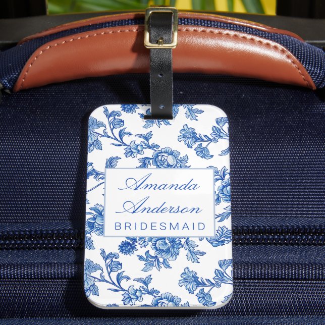 Blue and White Chinoiserie Bridesmaid Gift Luggage Tag (Front Insitu 2)