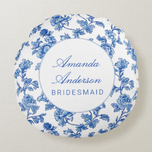 Blue and White Chinoiserie Bridesmaid Gift Round Pillow