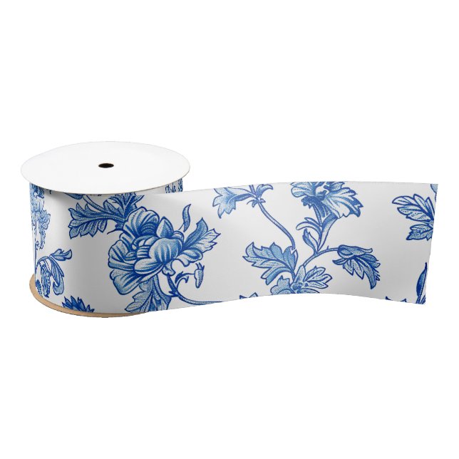 Blue and White Chinoiserie Bridesmaid Gift Satin Ribbon (Spool)