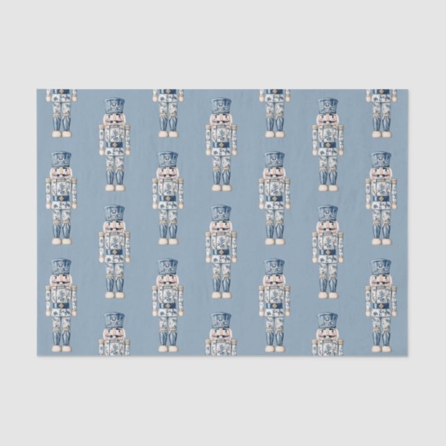 Blue and White Chinoiserie Christmas Nutcracker Tissue Paper (Front)