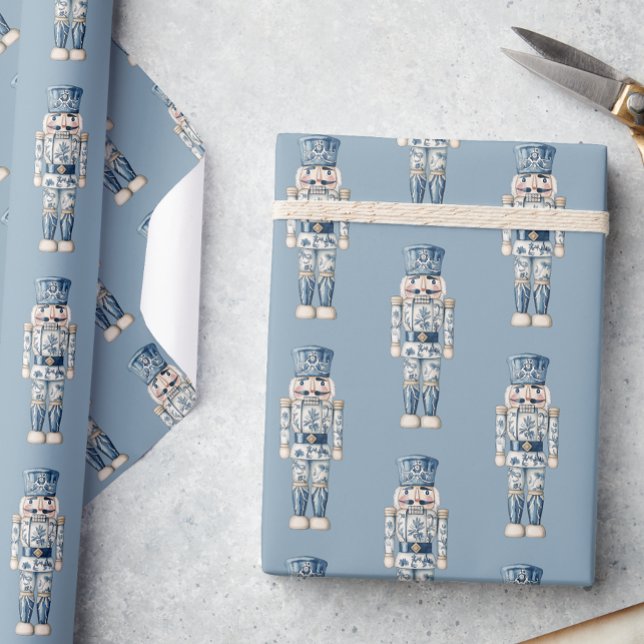 Blue and White Chinoiserie Christmas Nutcracker Wrapping Paper (Creator Uploaded)