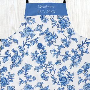 Blue and White Chinoiserie Custom Name Apron