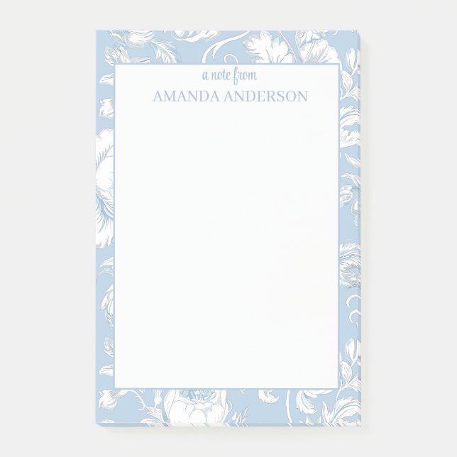 Blue and White Chinoiserie Custom Name Post-it Notes (Front)