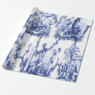 Blue and White Chinoiserie Decoupage  Wrapping Paper