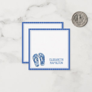 Blue and White Chinoiserie Flip Flops on Stripes Card