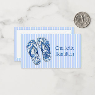 Blue and White Chinoiserie Flip Flops on Stripes Card