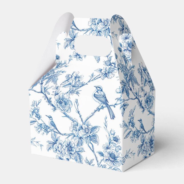 Blue and White Chinoiserie Floral Birds Favor Box (Front Side)