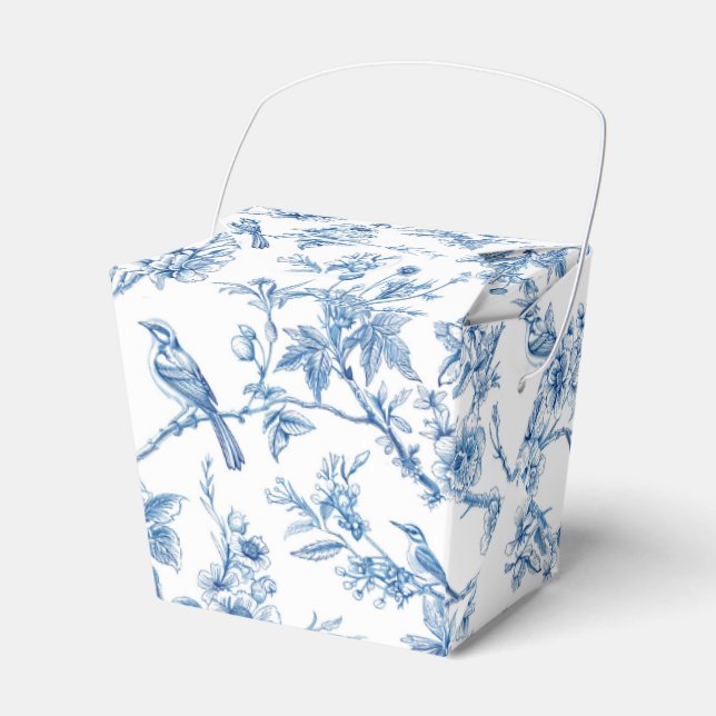 Blue and White Chinoiserie Floral Birds Favor Box (Front Side)