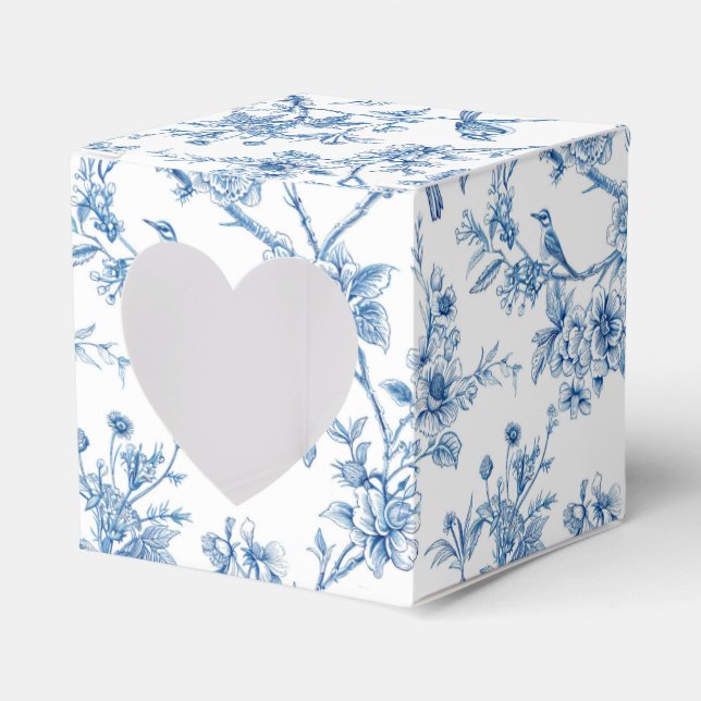 Blue and White Chinoiserie Floral Birds Favor Box (Front Side)