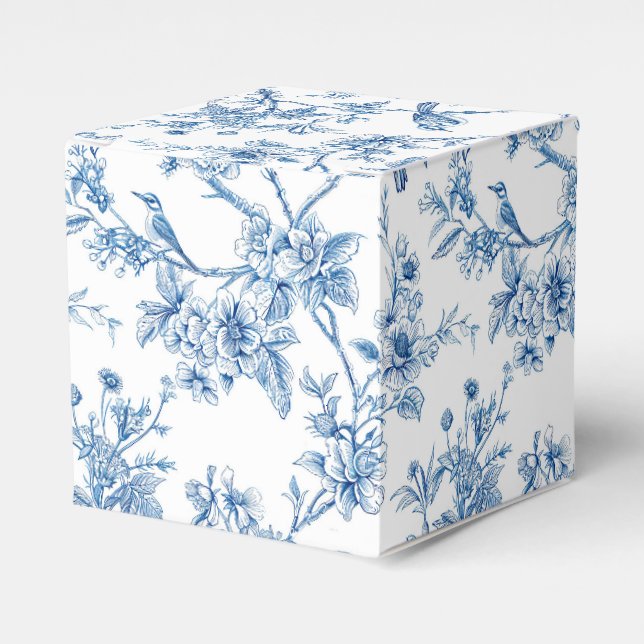 Blue and White Chinoiserie Floral Birds Favor Box (Front Side)