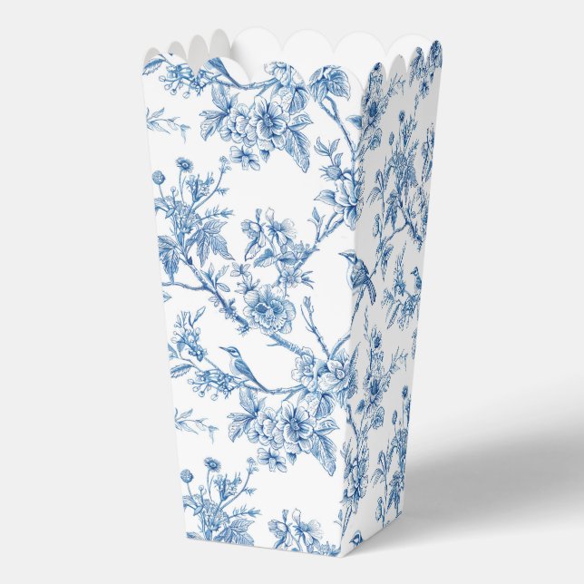 Blue and White Chinoiserie Floral Birds Favor Box (Front)
