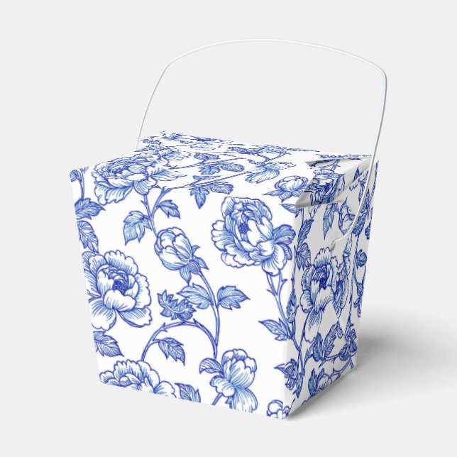 Blue and White Chinoiserie Floral Flowers Favor Box (Front Side)