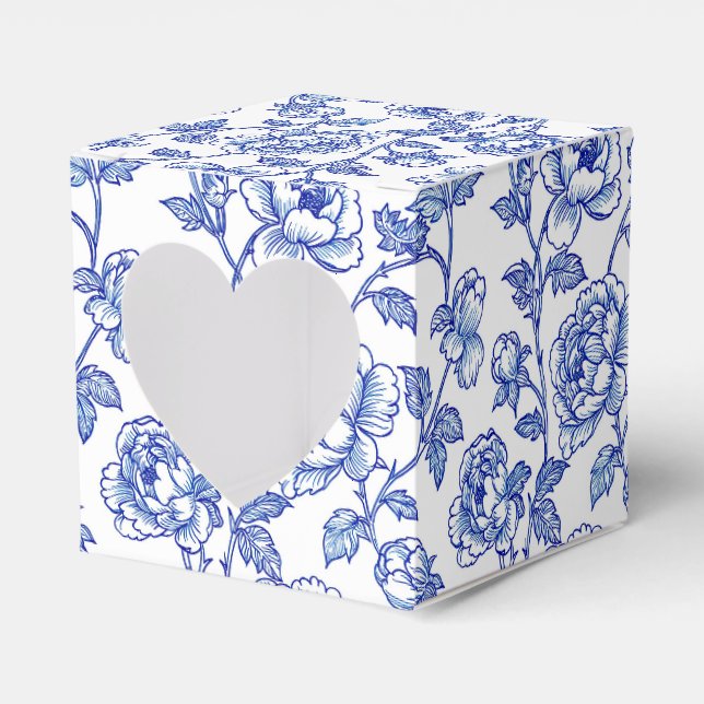 Blue and White Chinoiserie Floral Flowers Favor Box (Front Side)