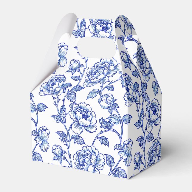 Blue and White Chinoiserie Floral Flowers Favor Box (Front Side)