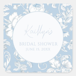 Blue and White Chinoiserie Floral Square Sticker