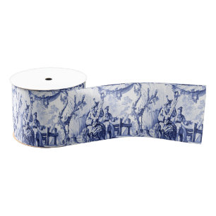 Blue and White Chinoiserie Grosgrain Ribbon
