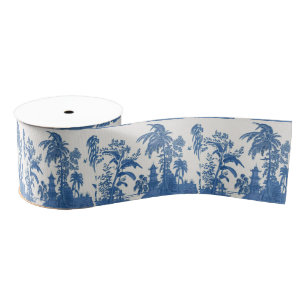 Blue and White Chinoiserie Grosgrain Ribbon