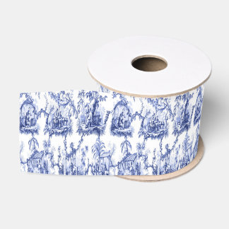 Blue and White Chinoiserie Grosgrain Ribbon