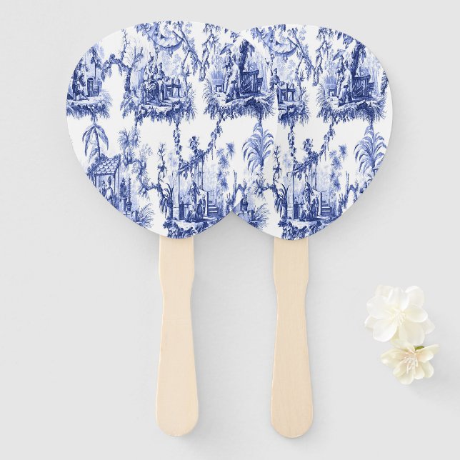 Blue and White Chinoiserie Hand Fan (Front and Back)
