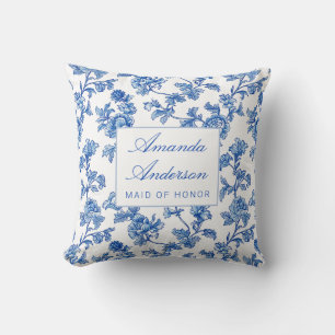 Blue and White Chinoiserie Maid of Honour Gift Throw Pillow