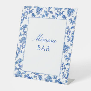 Blue and White Chinoiserie Mimosa Bar Pedestal Sign