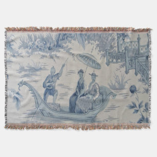 Blue and White Chinoiserie Oriental Throw Blanket