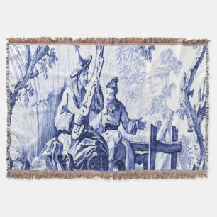 Blue and White Chinoiserie Oriental Throw Blanket