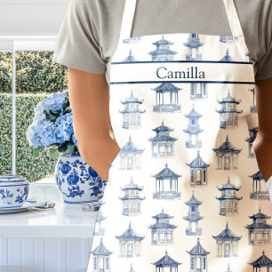 Blue and White Chinoiserie Pagodas Apron
