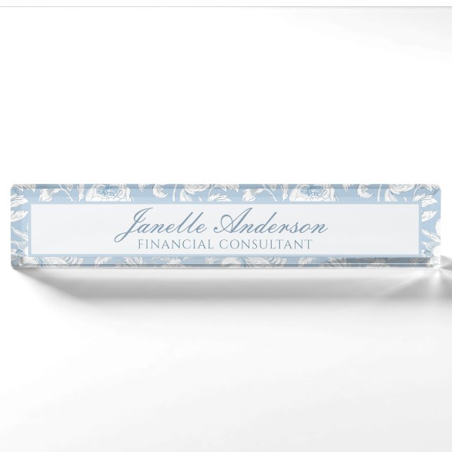 Blue and White Chinoiserie Pattern Nameplate (Front)