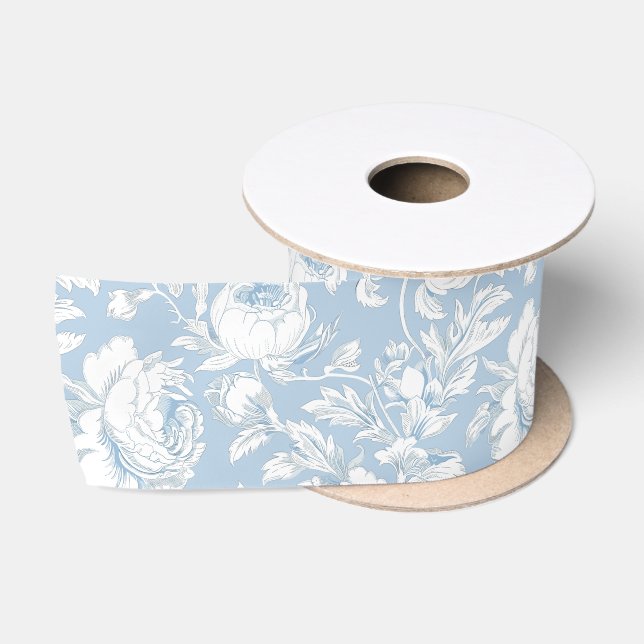 Blue and White Chinoiserie Pattern Satin Ribbon (Spool)