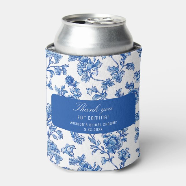 Blue and White Chinoiserie Rose Peony Can Cooler (Can Front)