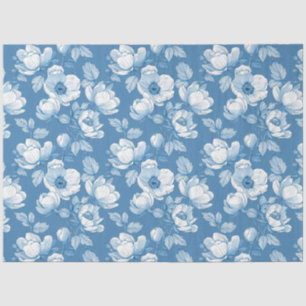 Blue and White Chinoiserie Rose Peony Tissue Paper