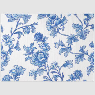 Blue and White Chinoiserie Rose Peony Tissue Paper