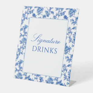 Blue and White Chinoiserie Signature Drinks Pedestal Sign